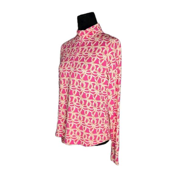 Ibkul Ubhot Shiloh Pink Orange Megaheat Long Sleeve Mock Golf Shirt Size Medium - Picture 2 of 7